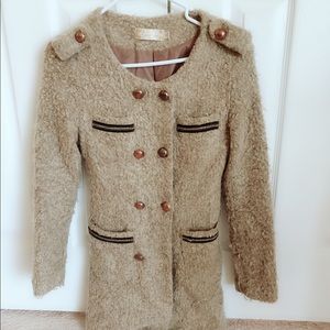 Fluffy Camel Double-Breasted Trench Coat M